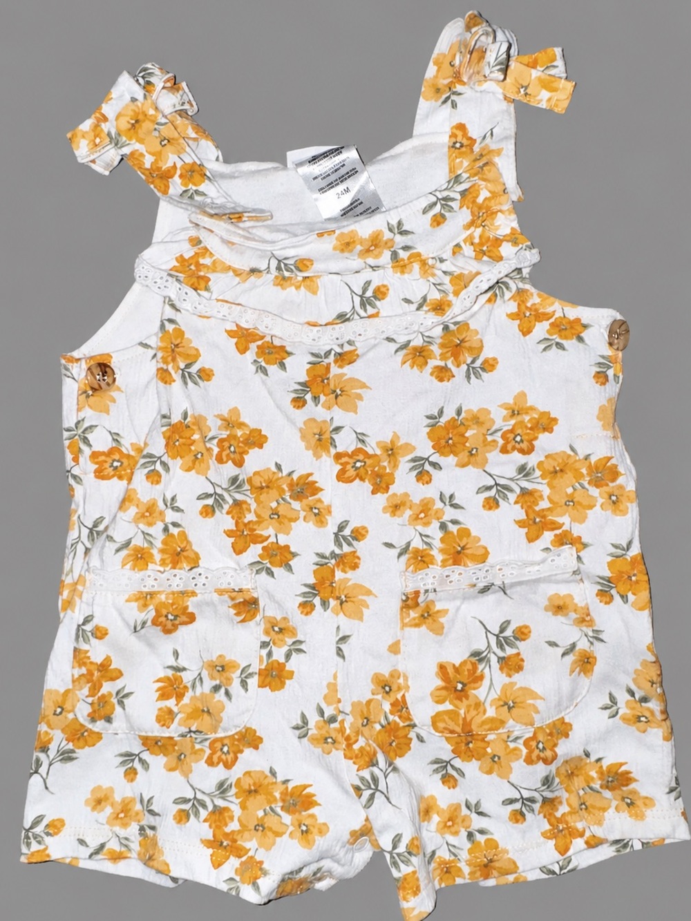 Nicole Miller New York Toddler Girls Floral Romper 24M Yellow White Bow Straps